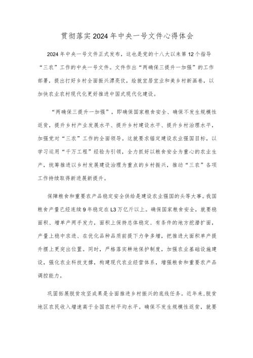 贯彻落实2024年中央一号文件心得体会.docx
