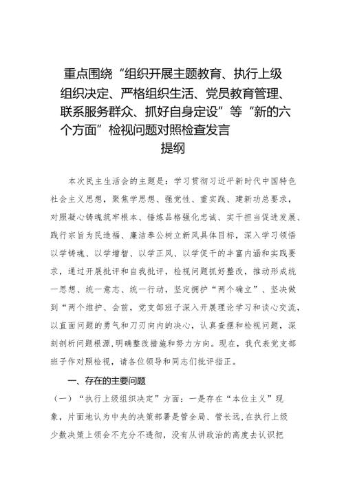 四篇2024年党支部班子“执行上级组织决定、执行上级组织决定、严格组织生活、加强党员教育管理监督、联系服务群众、抓好自身建设”等方面(1).docx
