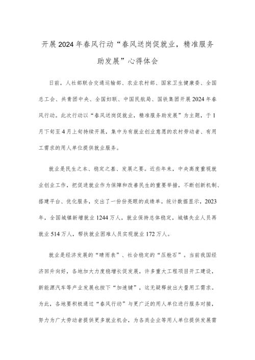 开展2024年风行动“风送岗促就业精准服务助发展”心得体会.docx