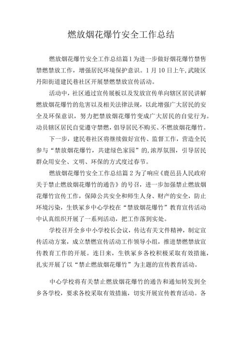 燃放烟花爆竹安全工作总结.docx