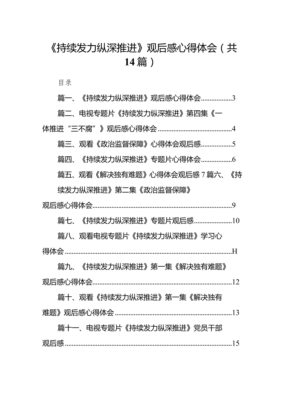 《持续发力纵深推进》观后感心得体会（共14篇）.docx_第1页