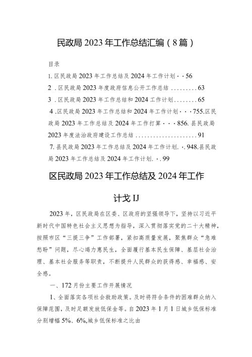 民政局2023年工作总结汇编（8篇）.docx