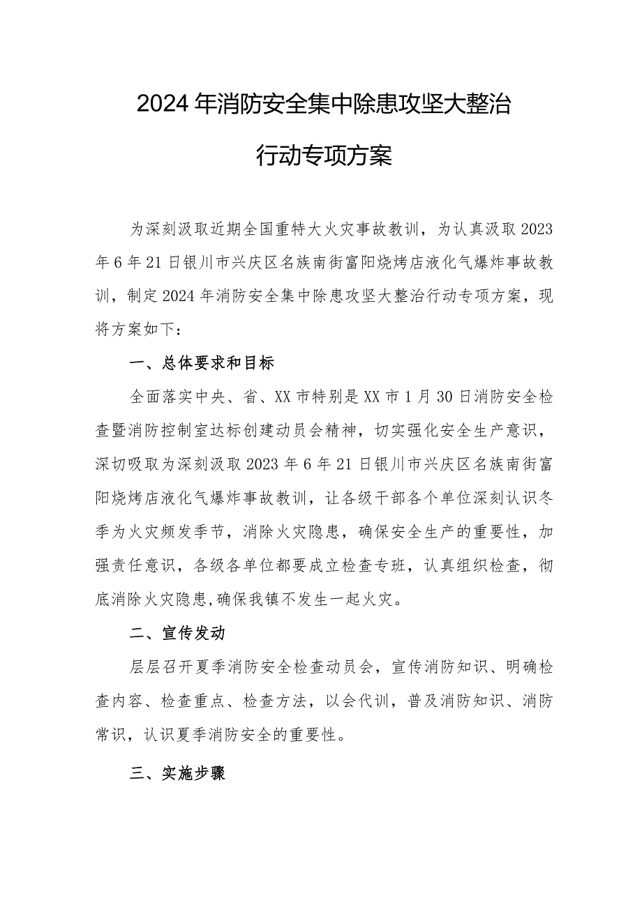 建材市场2024年《消防安全集中除患攻坚大整治行动》工作方案.docx_第1页