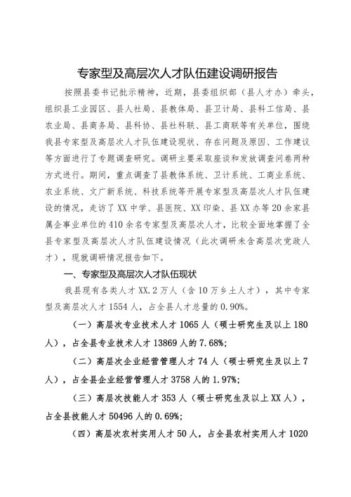专家型及高层次人才队伍建设调研报告(1).docx