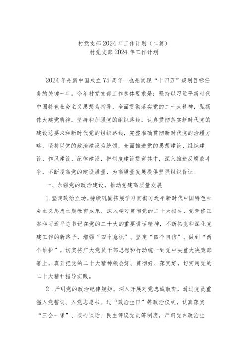 村党支部2024年工作计划(二篇).docx