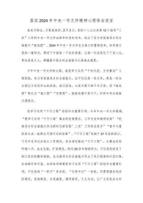 落实2024年中央一号文件精神心得体会发言.docx