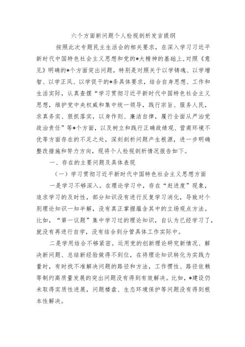 六个方面新问题个人检视剖析发言提纲.docx