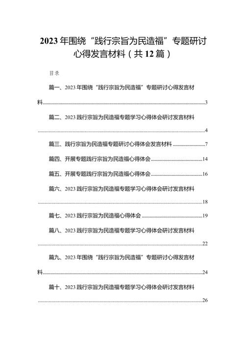 （12篇）2023年围绕“践行宗旨为民造福”专题研讨心得发言材料精选.docx
