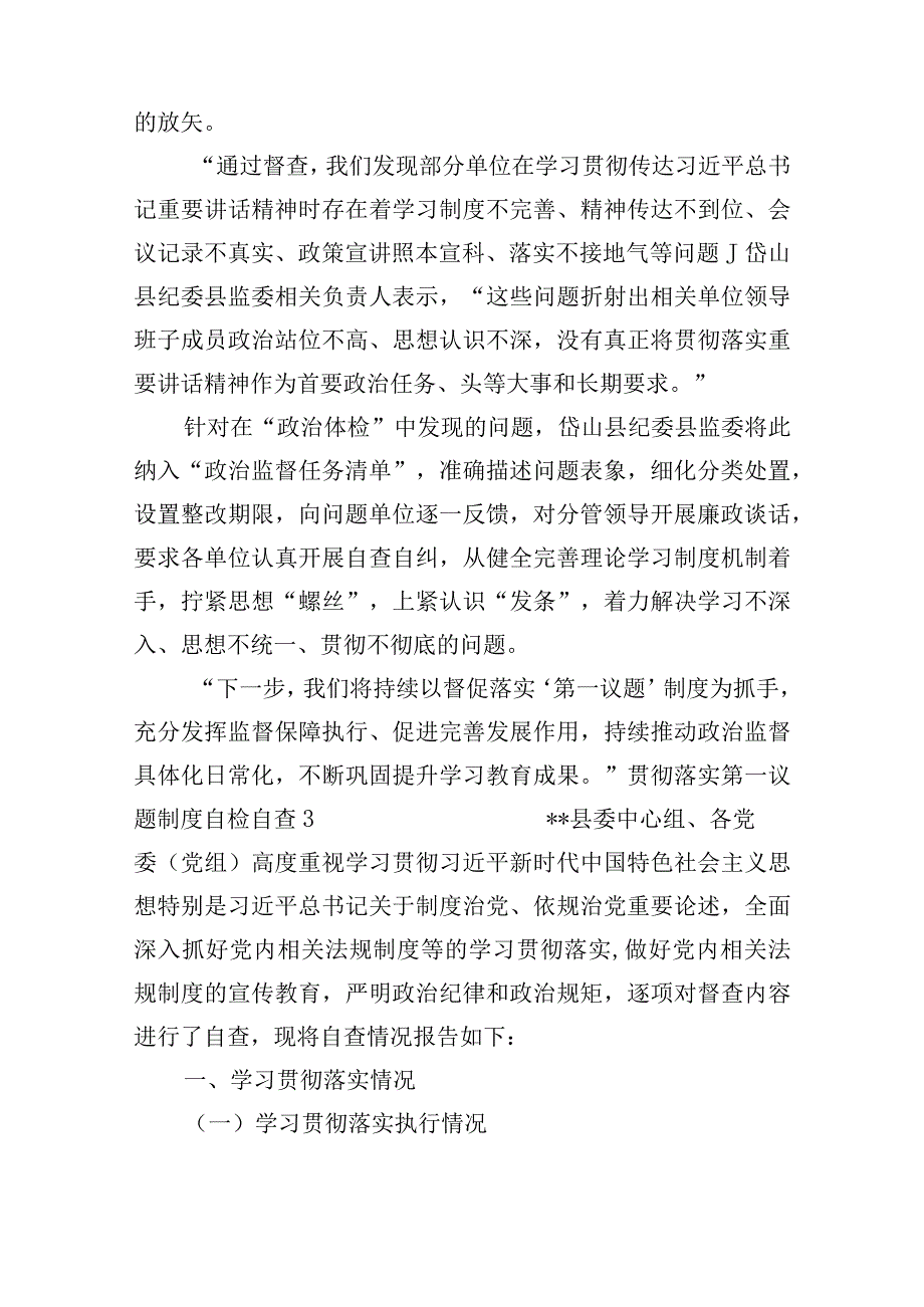 贯彻落实第一议题制度自检自查范文(精选11篇).docx_第3页
