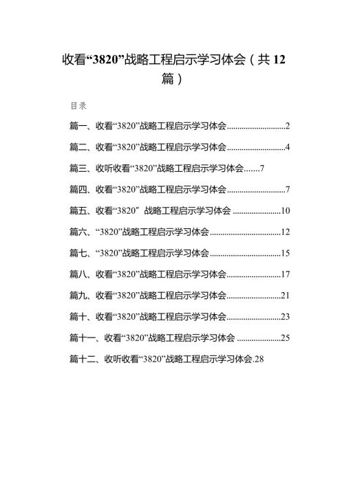 收看“3820”战略工程启示学习体会(精选12篇).docx