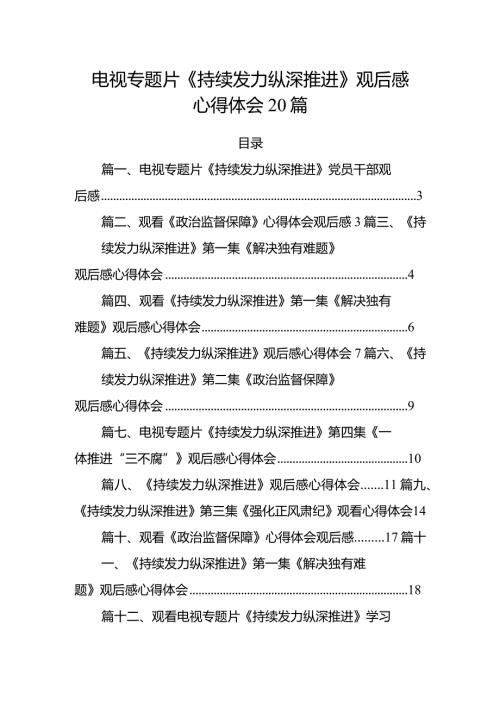 电视专题片《持续发力 纵深推进》观后感心得体会20篇.docx