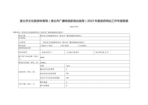淮北市文化旅游体育局淮北市广播电视新闻出版局2023政府网站工作报表.docx