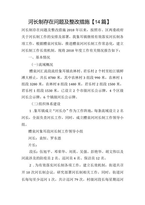 河长制存在问题及整改措施【14篇】.docx