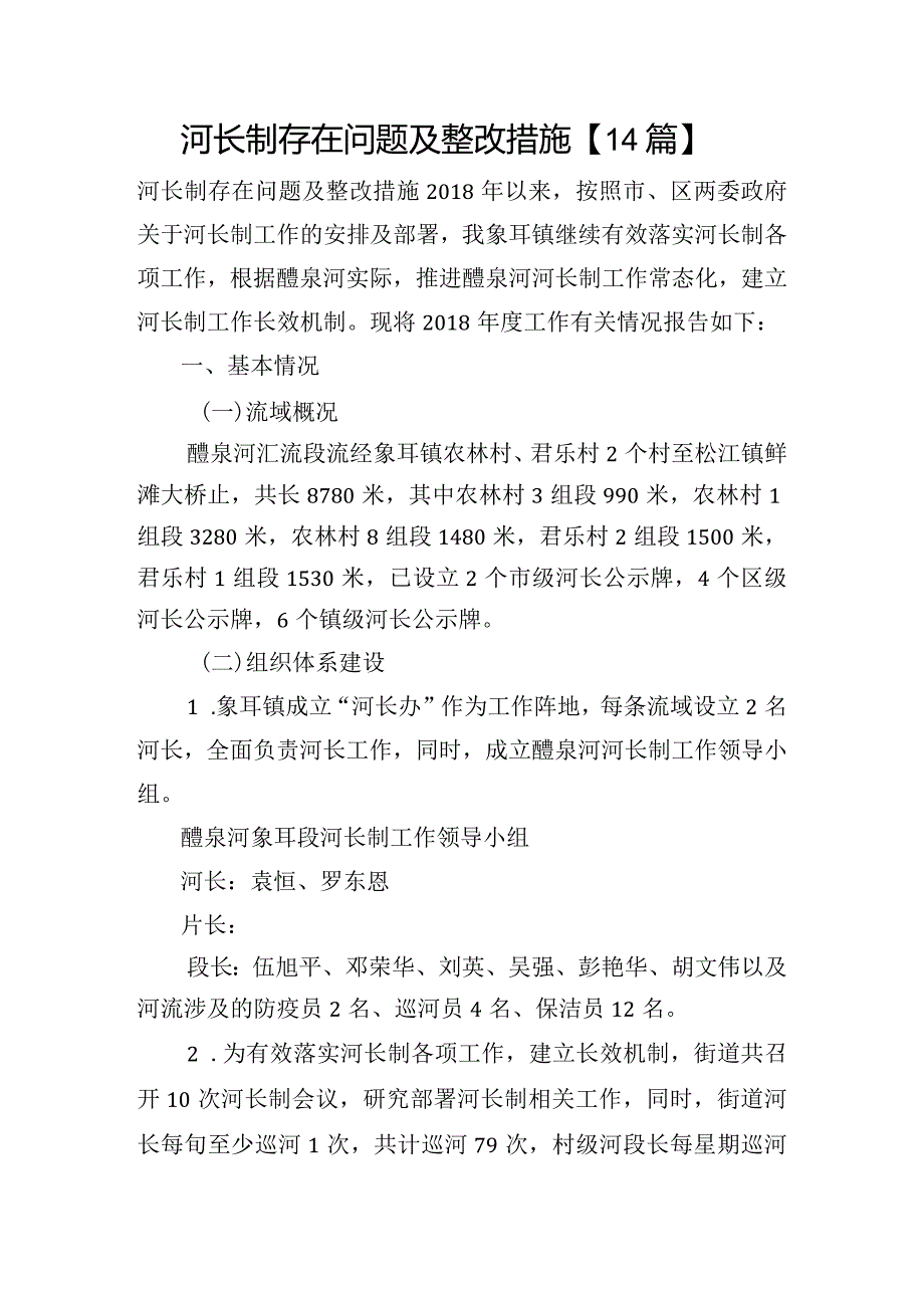 河长制存在问题及整改措施【14篇】.docx_第1页