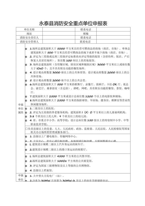 永泰县消防安全重点单位申报表.docx