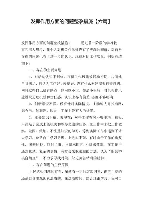 发挥作用方面的问题整改措施【六篇】.docx