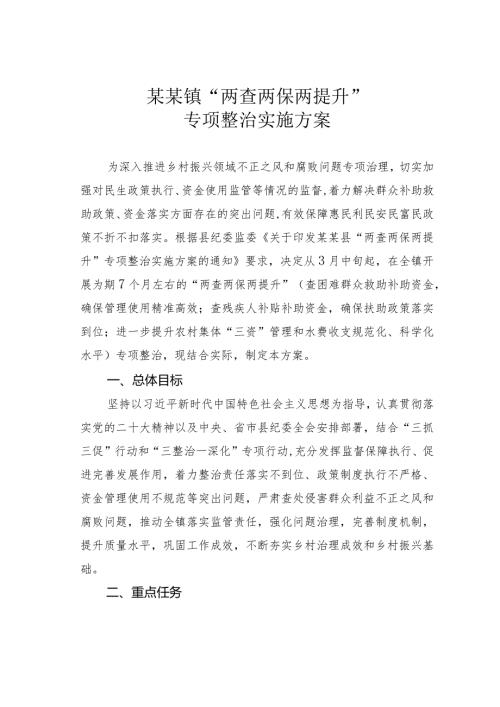 某某镇“两查两保两提升”专项整治实施方案.docx