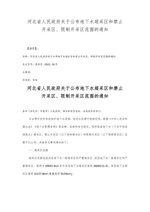 河北省人民政府关于公布地下水超采区和禁止开采区、限制开采区范围的通知.docx