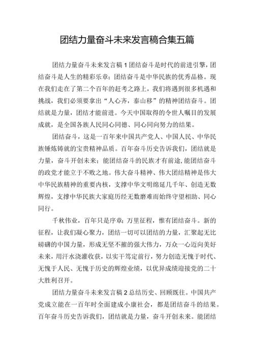 团结力量奋斗未来发言稿合集五篇.docx