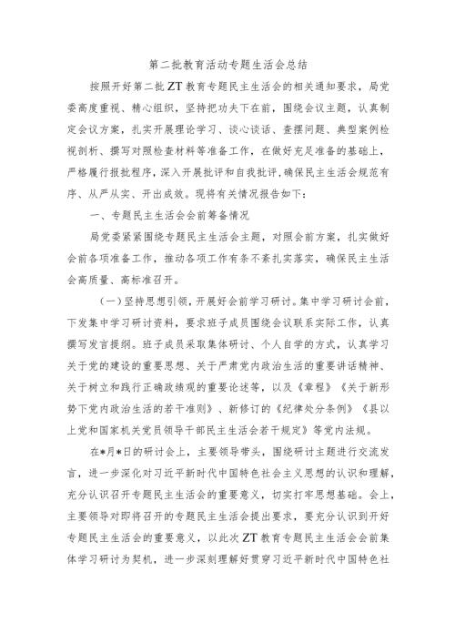 第二批教育活动专题生活会总结.docx