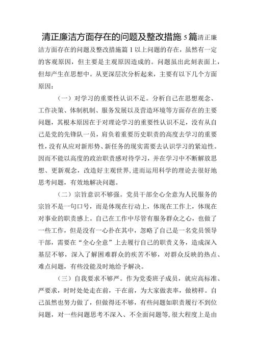 清正廉洁方面存在的问题及整改措施5篇.docx