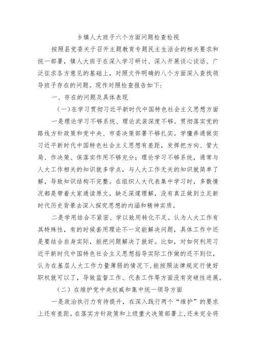 乡镇人大班子六个方面问题检查检视.docx