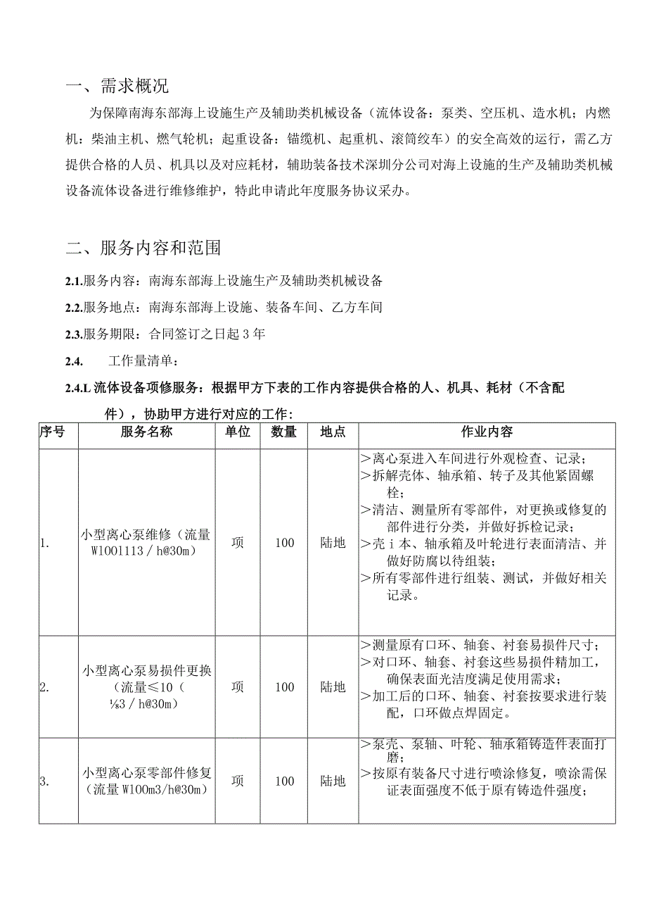 中海油能源发展股份有限公司生产及辅助类机械设备维修服务协议采购技术要求书.docx_第2页