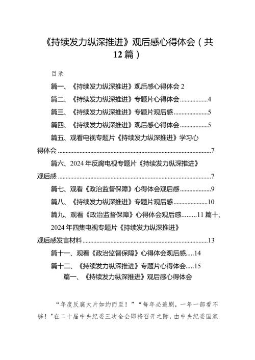 《持续发力纵深推进》观后感心得体会12篇（最新版）.docx