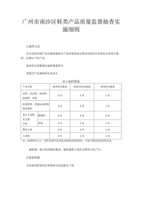 广州市南沙区鞋类产品质量监督抽查实施细则.docx