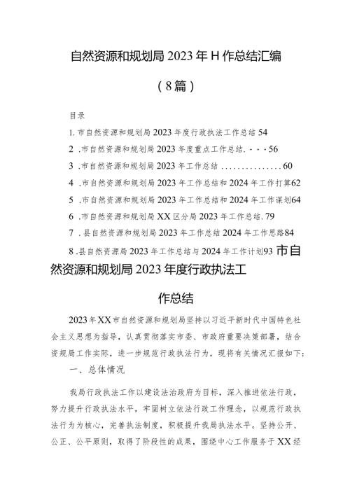 自然资源和规划局2023年工作总结汇编（8篇）(1).docx