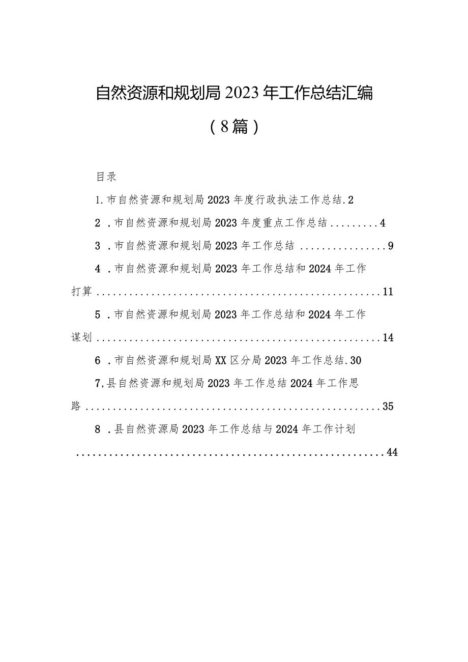 自然资源和规划局2023年工作总结汇编（8篇）.docx_第1页