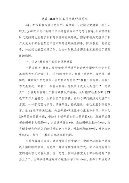 财政2023年抓基层党建经验总结.docx
