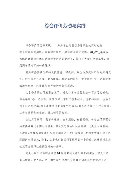 综合评价劳动与实践.docx
