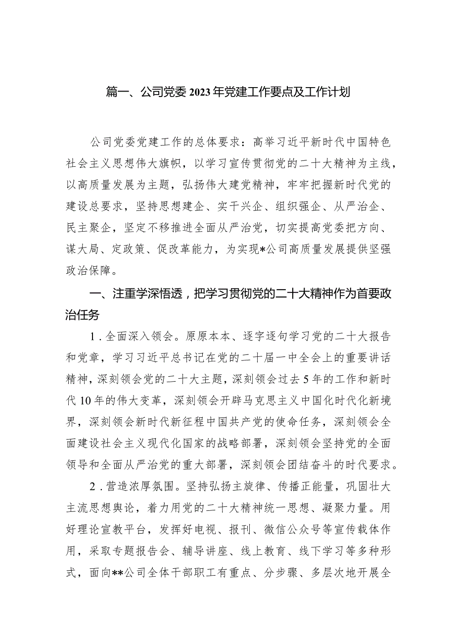 公司党委2024年党建工作要点及工作计划（共12篇）.docx_第2页