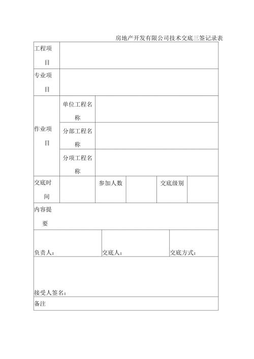 房地产开发有限公司技术交底三签记录表.docx