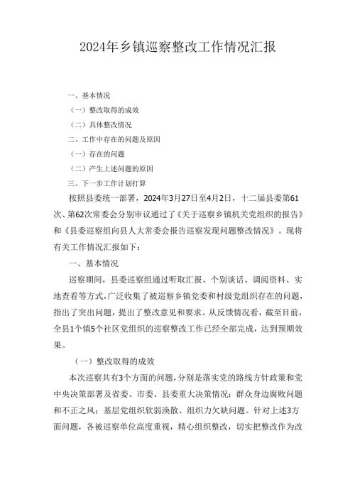 （2024年）乡镇巡察整改工作情况汇报.docx