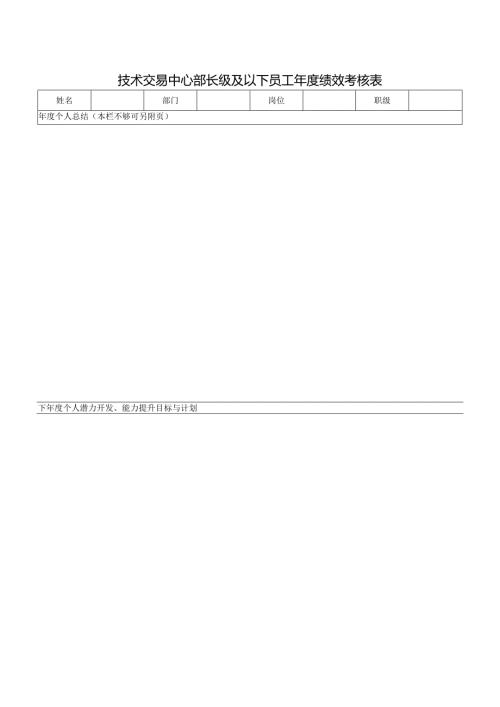 技术交易中心部长级及以下员工绩效考核表.docx