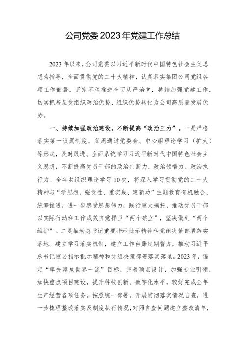 公司党委2023年党建工作总结.docx
