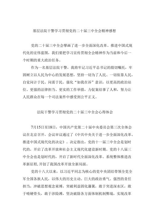 （12篇）基层法院干警学习贯彻党的二十三中全会精神感想（最新版）.docx