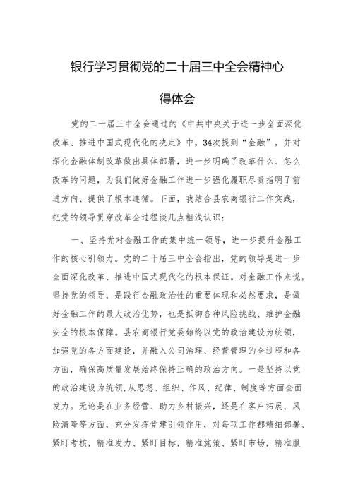 银行学习贯彻党的二十三中全会精神心得体会.docx