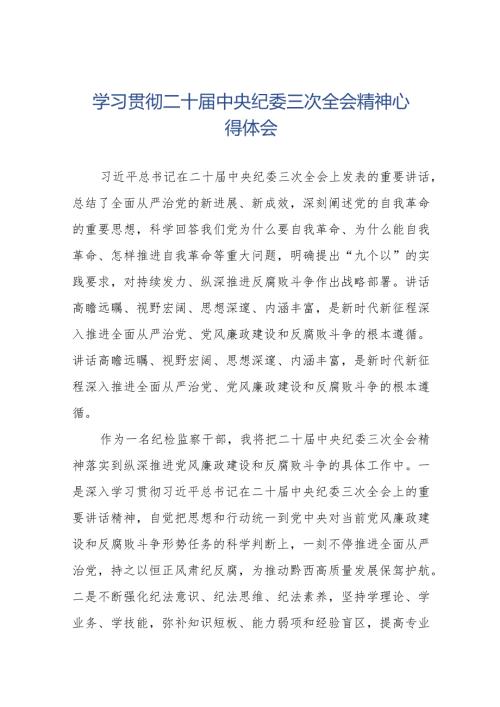 2024年学习贯彻二十中央纪委三次全会精神心得体会二十篇.docx