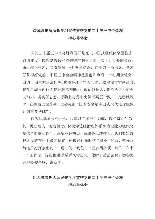 （11篇）边境派出所所长学习宣传贯彻党的二十三中全会精神心得体会（最新版）.docx