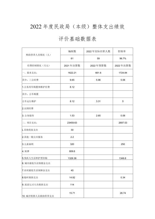 2022民政局本级整体支出绩效评价基础数据表.docx