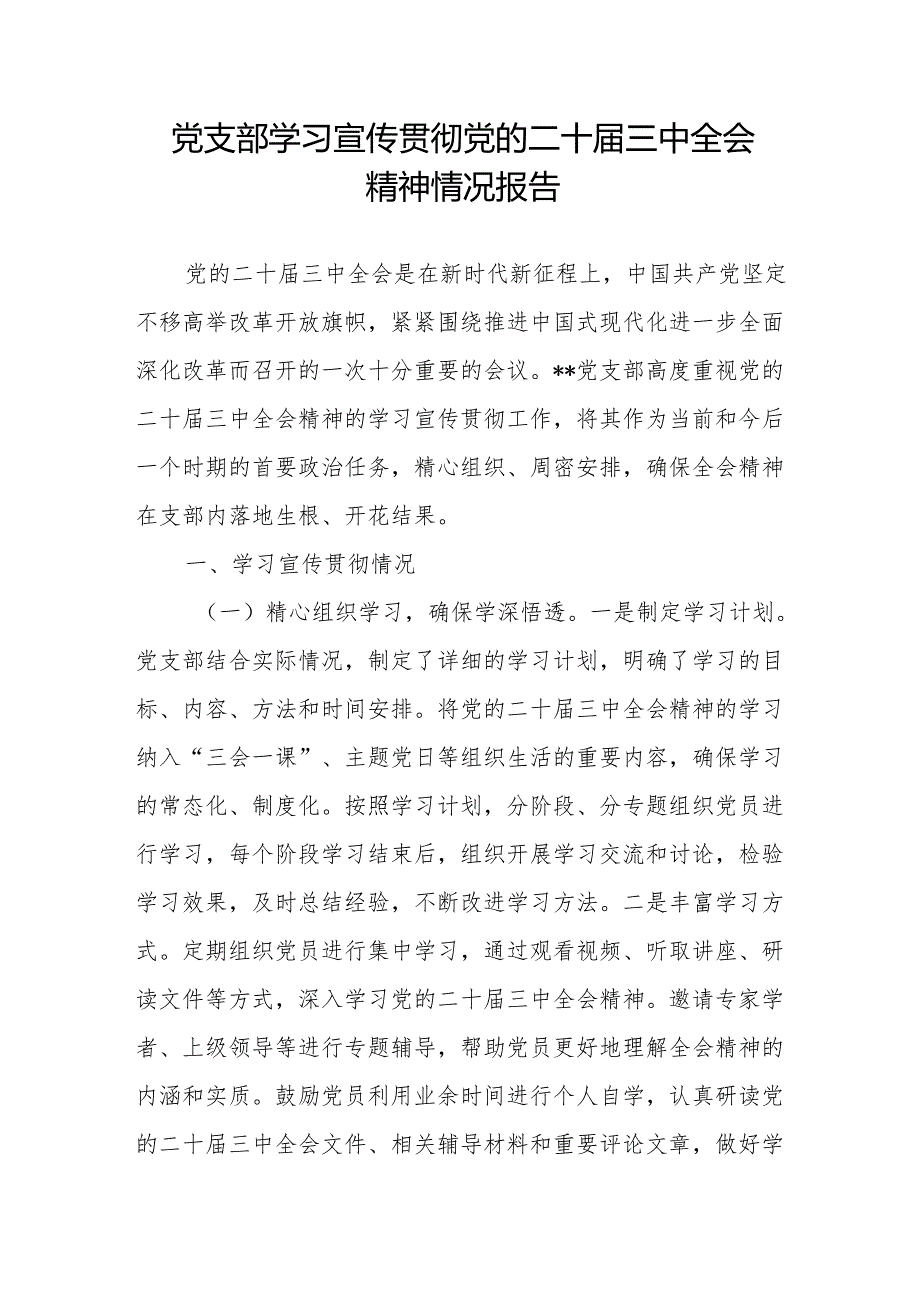 2024基层党支部学习宣传贯彻党的二十三中全会精神情况总结报告和工作措施.docx_第2页