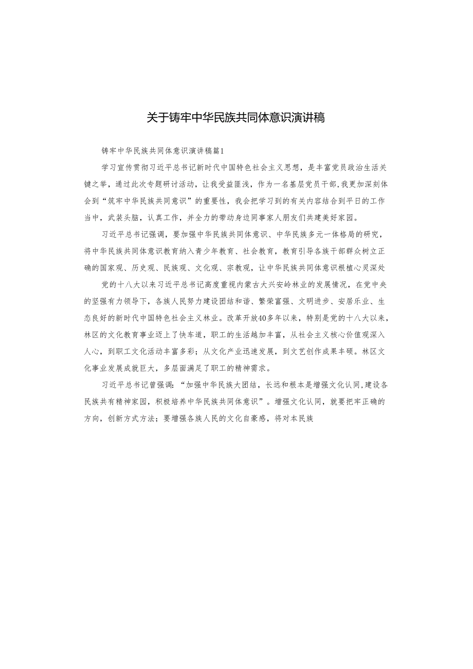 关于铸牢中华民族共同体意识演讲稿.docx_第1页