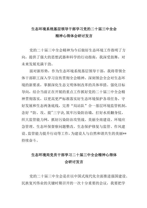 （11篇）生态环境系统基层领导干部学习党的二十三中全会精神心得体会研讨发言（精选）.docx