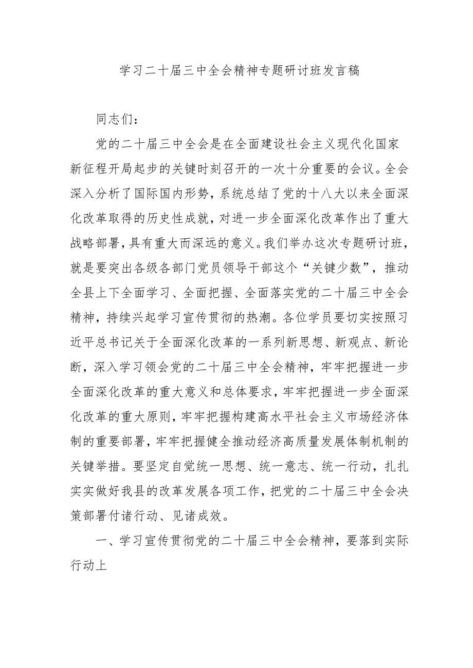 2024年开展学习二十三中全会精神专题研讨班发言稿汇编5份.docx_第1页