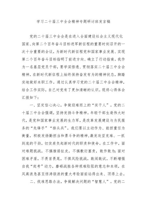 2024年开展《学习二十三中全会精神》专题研讨班发言稿合计5份.docx