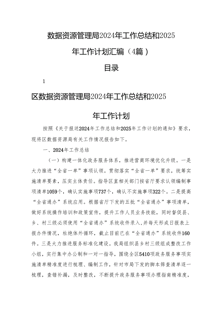 数据资源管理局2024年工作总结和2025年工作计划汇编（4篇）.docx_第1页