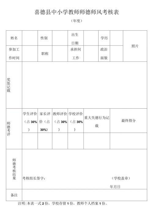喜德县中小学教师师德师风考核表.docx